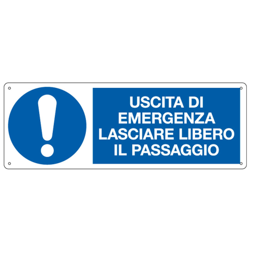 CARTELLO ALLUMINIO 35x12,5cm 'Uscita di emergenza lasciare libero il passaggio''